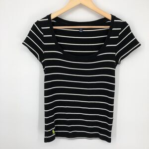 Ralph Lauren Shirt Womens Medium Black Stripe Short Sleeve Scoop Neck Casual Top